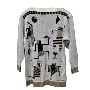 VTG Ami Intarsia Knit Sweater Women Size 10 Dancing Figures Eclectic Grandpa